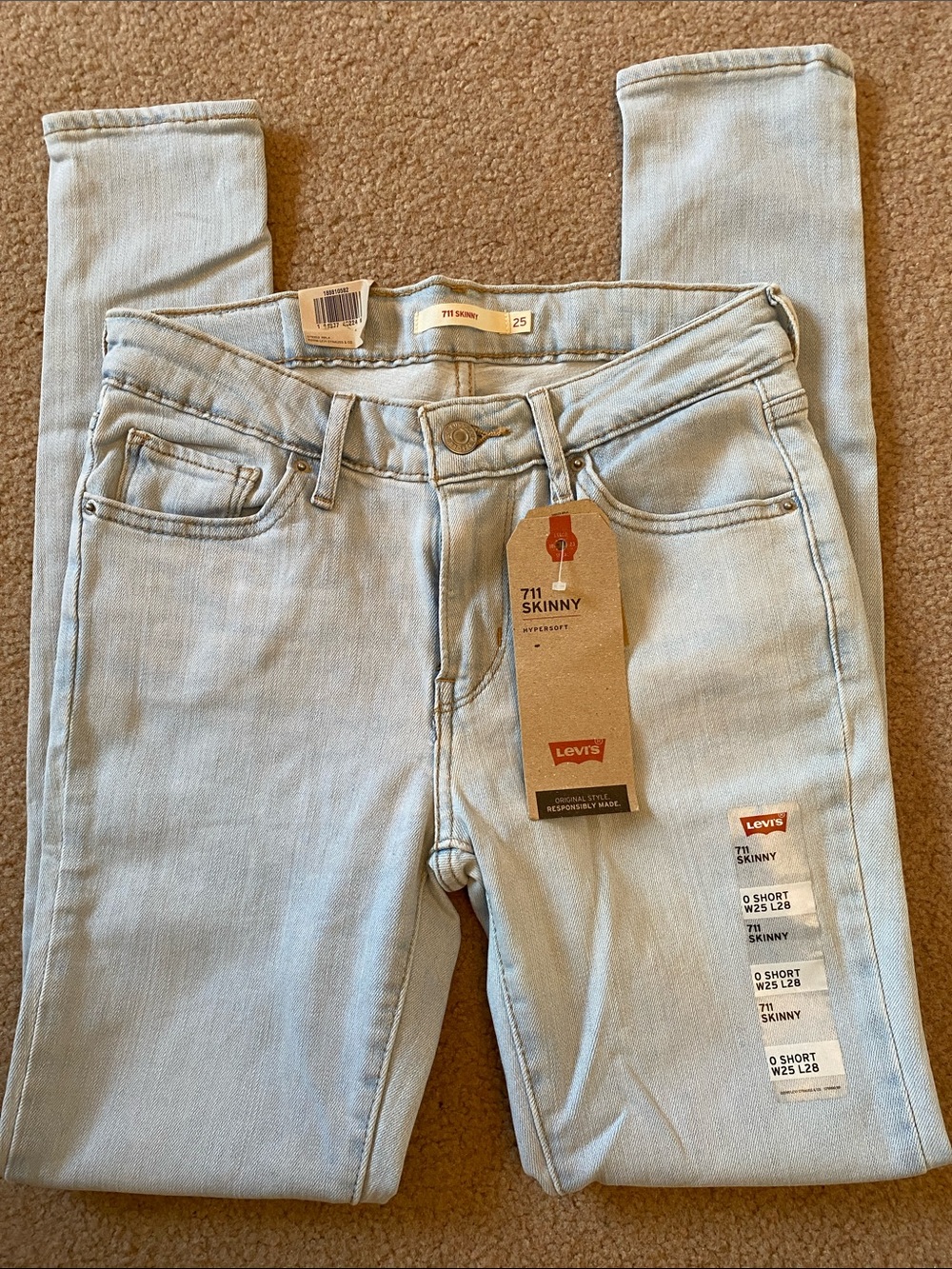 Levi's 711 Skinny Hypersoft Women Jeans Light Wash Blue Size 0 W25 L28 New